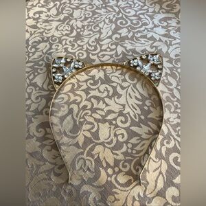 Rhinestone Cat Ears Headband Gold Tone Bling Meow Frisky Kitty